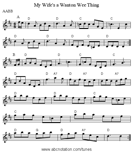 My Wife's a Wanton Wee Thing - staff notation