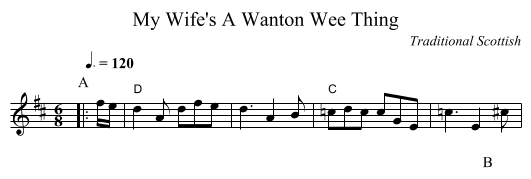 My Wife's A Wanton Wee Thing - staff notation
