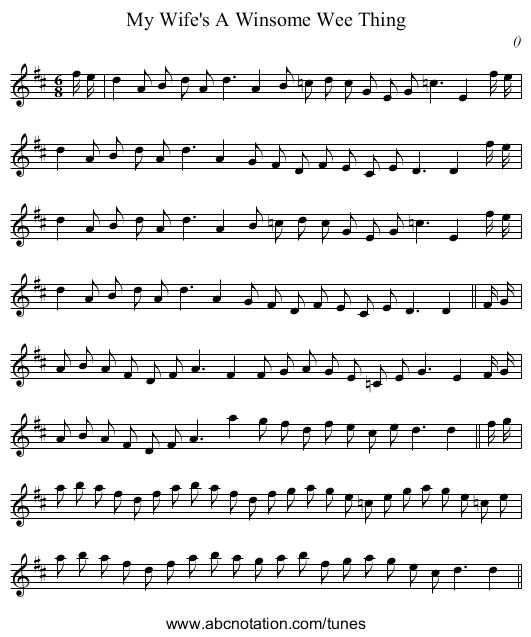 My Wife's A Winsome Wee Thing - staff notation