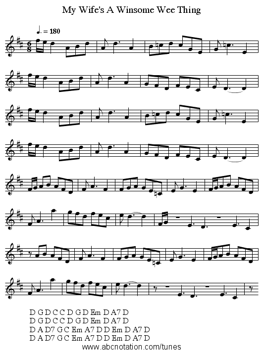 My Wife's A Winsome Wee Thing - staff notation