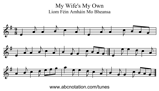 My Wife's My Own - staff notation