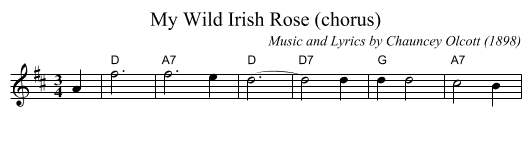 My Wild Irish Rose (chorus) - staff notation