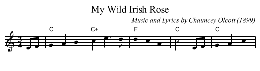 My Wild Irish Rose - staff notation
