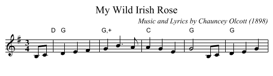 My Wild Irish Rose - staff notation