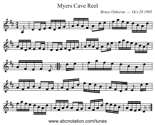 Myers Cave Reel - staff notation