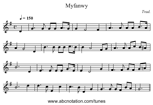Myfanwy - staff notation