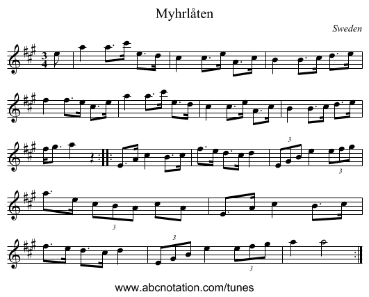 Myhrlåten - staff notation