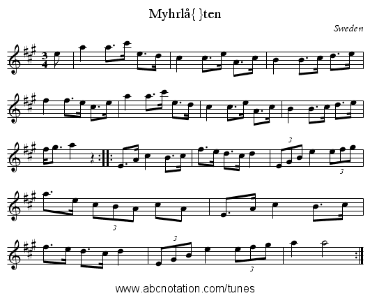 Myhrl&aring;ten - staff notation