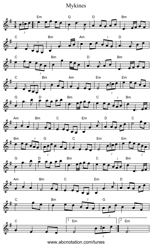 Mykines - staff notation