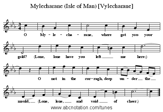 Mylecharane (Isle of Man) [Vylecharane] - staff notation