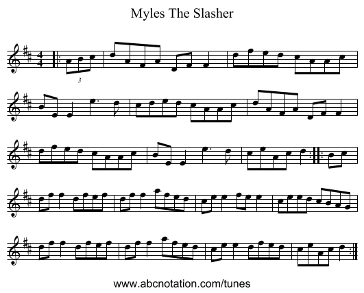 Myles The Slasher - staff notation