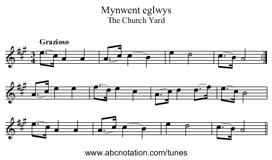 Mynwent eglwys - staff notation