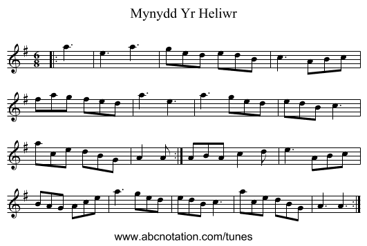 Mynydd Yr Heliwr - staff notation