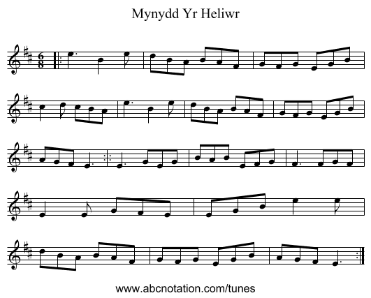 Mynydd Yr Heliwr - staff notation
