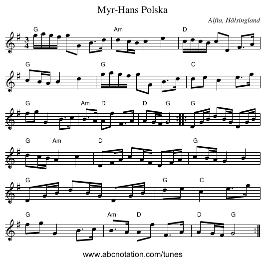 Myr-Hans Polska - staff notation