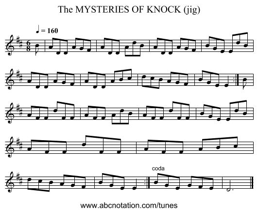 MYSTERIES OF KNOCK (jig), The - staff notation