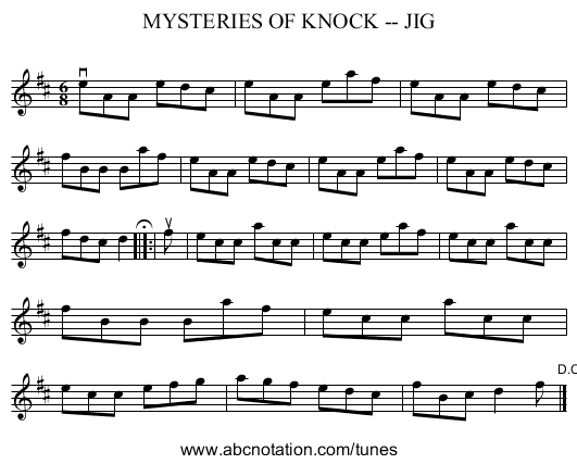 MYSTERIES OF KNOCK -- JIG - staff notation