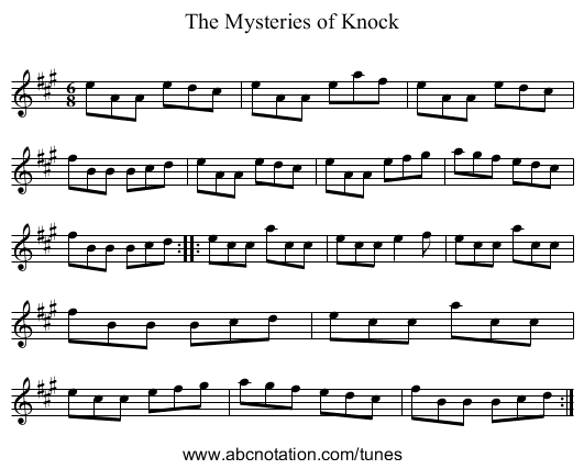 Mysteries of Knock, The - staff notation