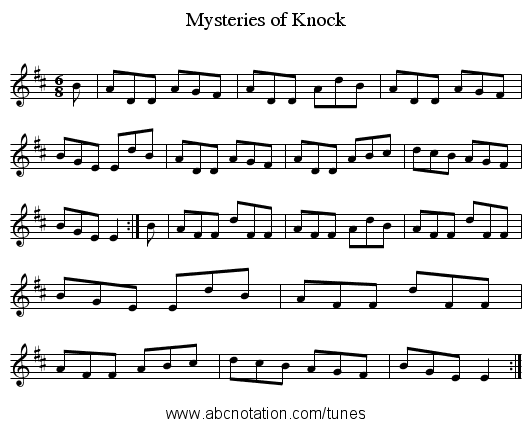 Mysteries of Knock - staff notation