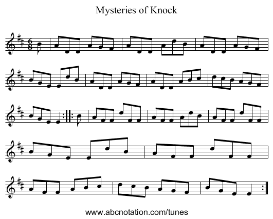 Mysteries of Knock - staff notation