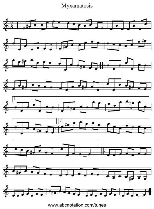 Myxamatosis - staff notation