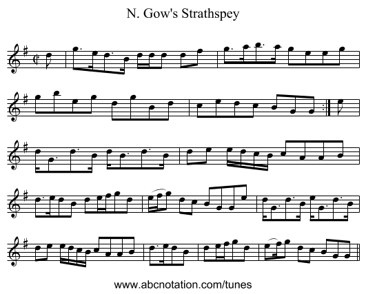 N. Gow's Strathspey - staff notation