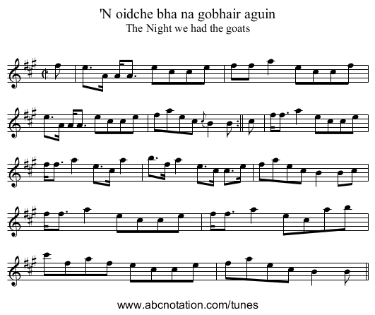 'N oidche bha na gobhair aguin - staff notation