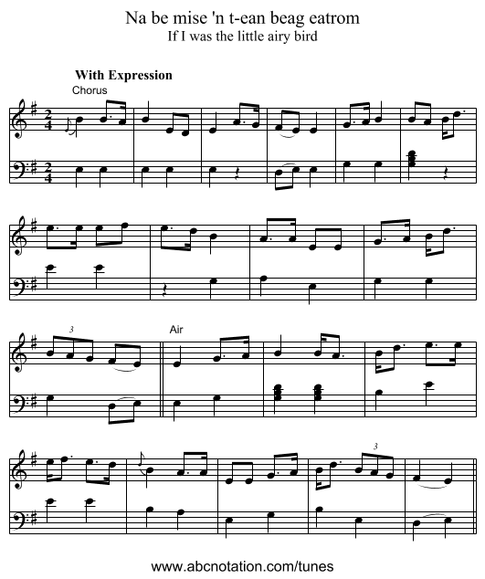 Na be mise 'n t-ean beag eatrom - staff notation