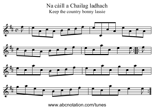 Na càill a Chailag ladhach - staff notation