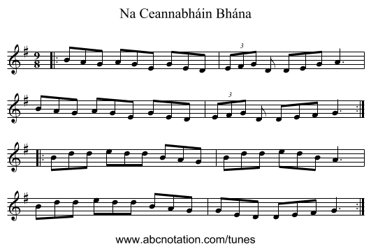 Na Ceannabháin Bhána - staff notation