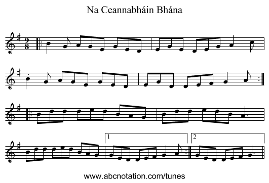 Na Ceannabháin Bhána - staff notation