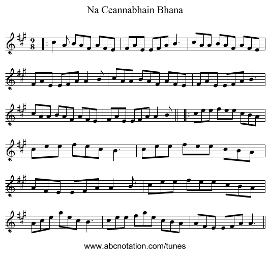 Na Ceannabhain Bhana - staff notation