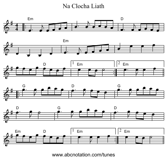 Na Clocha Liath - staff notation