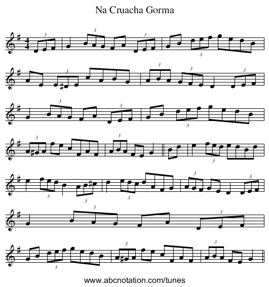 Na Cruacha Gorma - staff notation