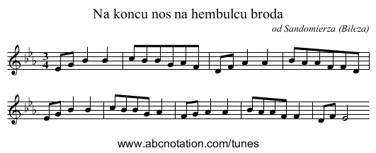 Na koncu nos na hembulcu broda - staff notation