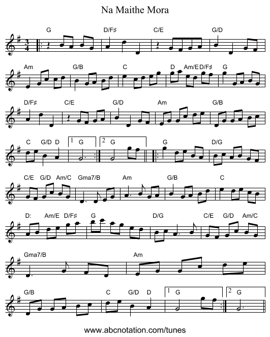 Na Maithe Mora - staff notation