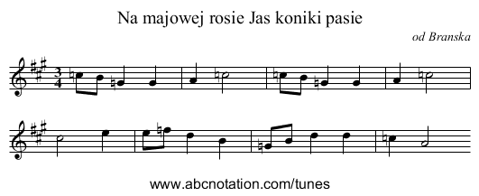 Na majowej rosie Jas koniki pasie - staff notation