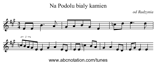 Na Podolu bialy kamien - staff notation
