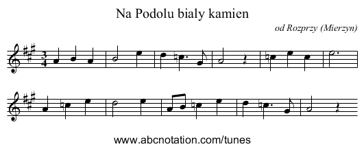 Na Podolu bialy kamien - staff notation
