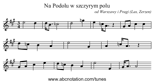 Na Podolu w szczyrym polu - staff notation