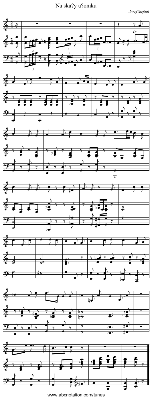 Na ska?y u?omku - staff notation