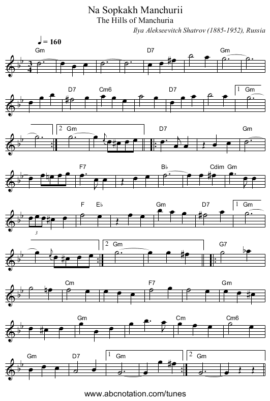 Na Sopkakh Manchurii - staff notation