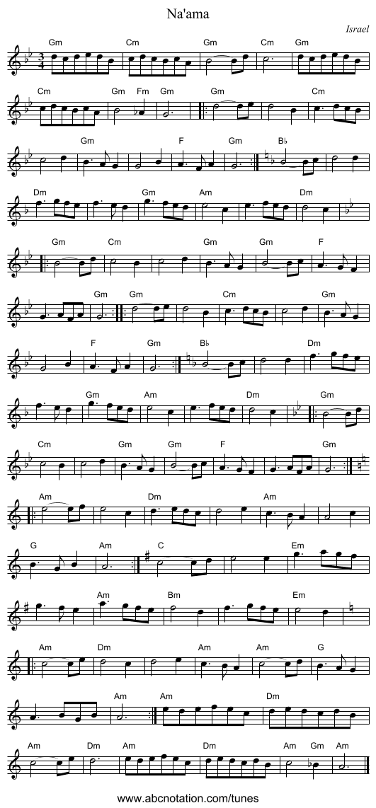 Na'ama - staff notation