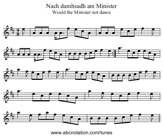 Nach damhsadh am Minister - staff notation