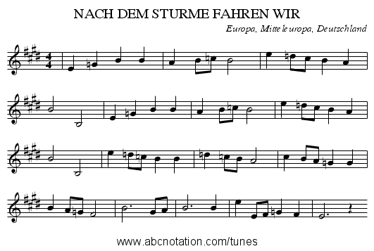 NACH DEM STURME FAHREN WIR - staff notation