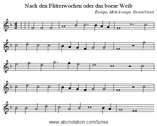 Nach den Flitterwochen oder das boese Weib - staff notation
