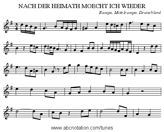 NACH DER HEIMATH MOECHT ICH WIEDER - staff notation