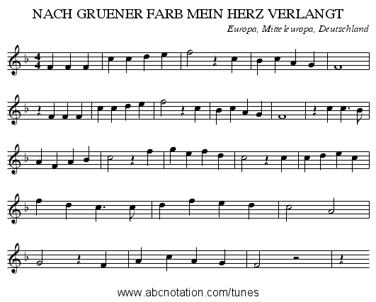 NACH GRUENER FARB MEIN HERZ VERLANGT - staff notation