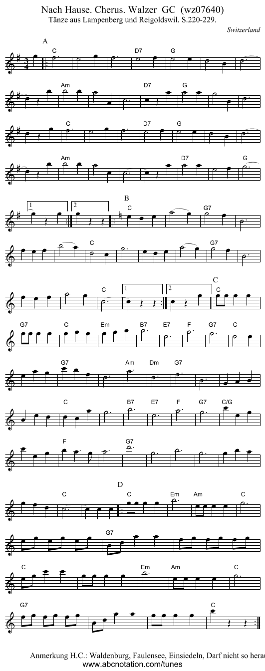 Nach Hause. Cherus. Walzer  GC  (wz07640) - staff notation