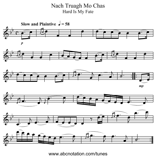 Nach Truagh Mo Chas - staff notation